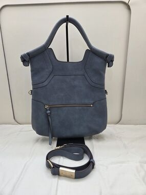 EUC Foley + Corinna Blue‑Gray Structured Tote • Crossbody Strap Included